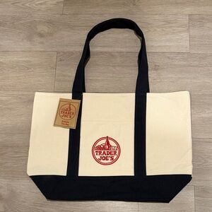 Trader Joe's Large Canvas Tote Bag in Cream and Navy